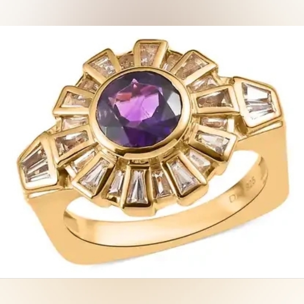 Premium Moroccan Amethyst and White Topaz Ring in Vermeil YG O/SS